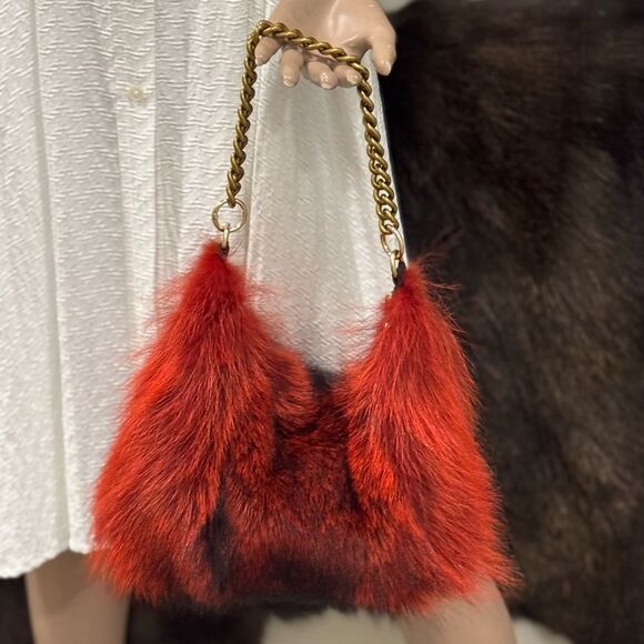 Burnt Orange Real Raccoo Fur Slouchy Bag/Hobo Bag/ Crossbody/Multi Use Style - Picture 7 of 16